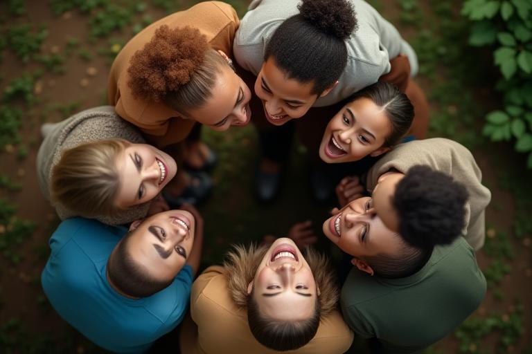 Um grupo de pessoas colaborando em um círculo, simbolizando desenvolvimento organizacional e trabalho em equipe.